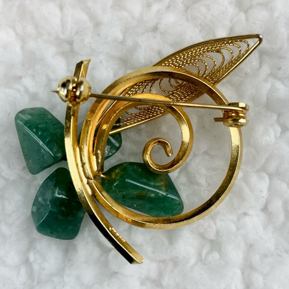 (VTG) Gold/Jade Clover and Leaf Brooch - Picture 3 of 10